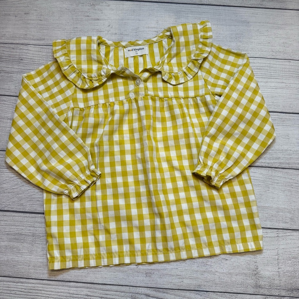 Yellow Gingham Kids Shirt by Mud Kingdom